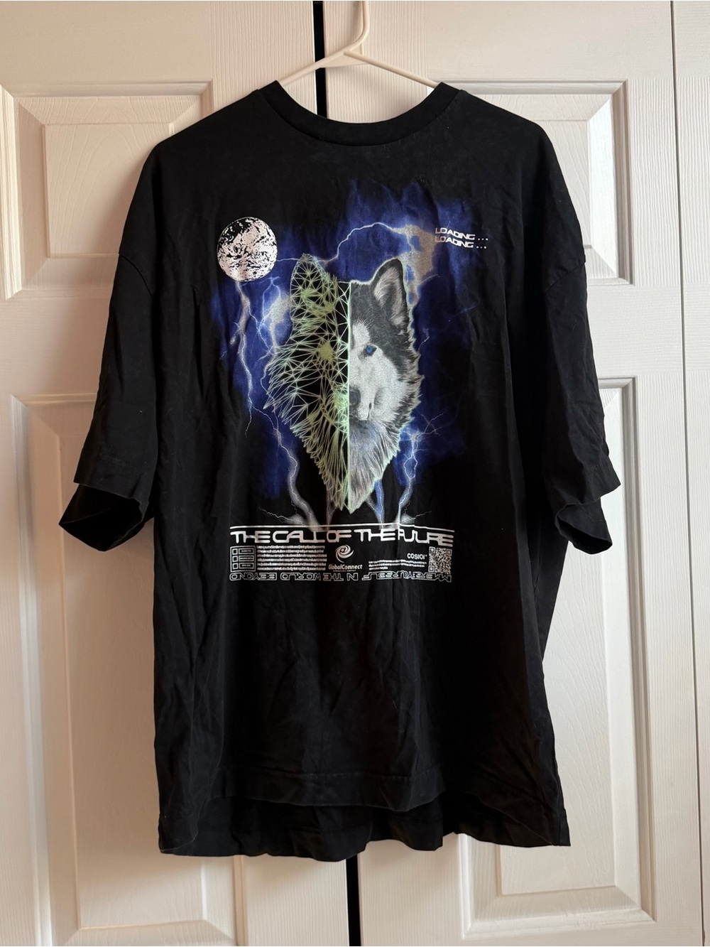 Black Graphic Wolf Lightning Tee - Unisex